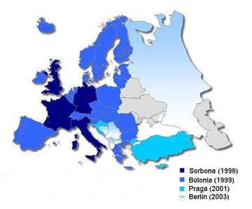 Mapa dels països participants al Pla Bolonya